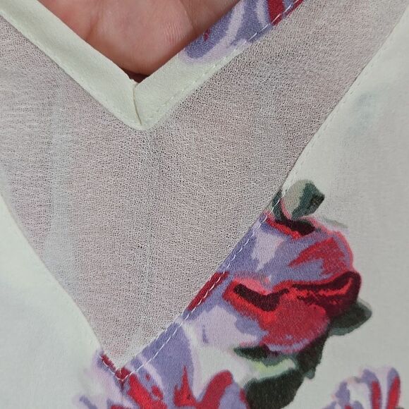 Maurices Plus XXL/20 White Floral Sheer Inset V Neck Tank Top Sleeveless Blouse - Picture 4 of 12